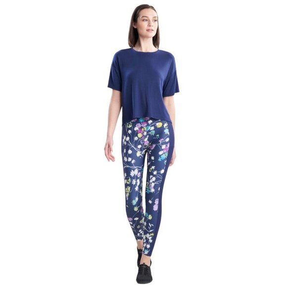 Josie Natori Size S Navy Trellis Wave Solstice Hi-Rise Media Pocket‎ Legging - Picture 4 of 6